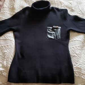 faux leather pocket sweater w/ gold buckle